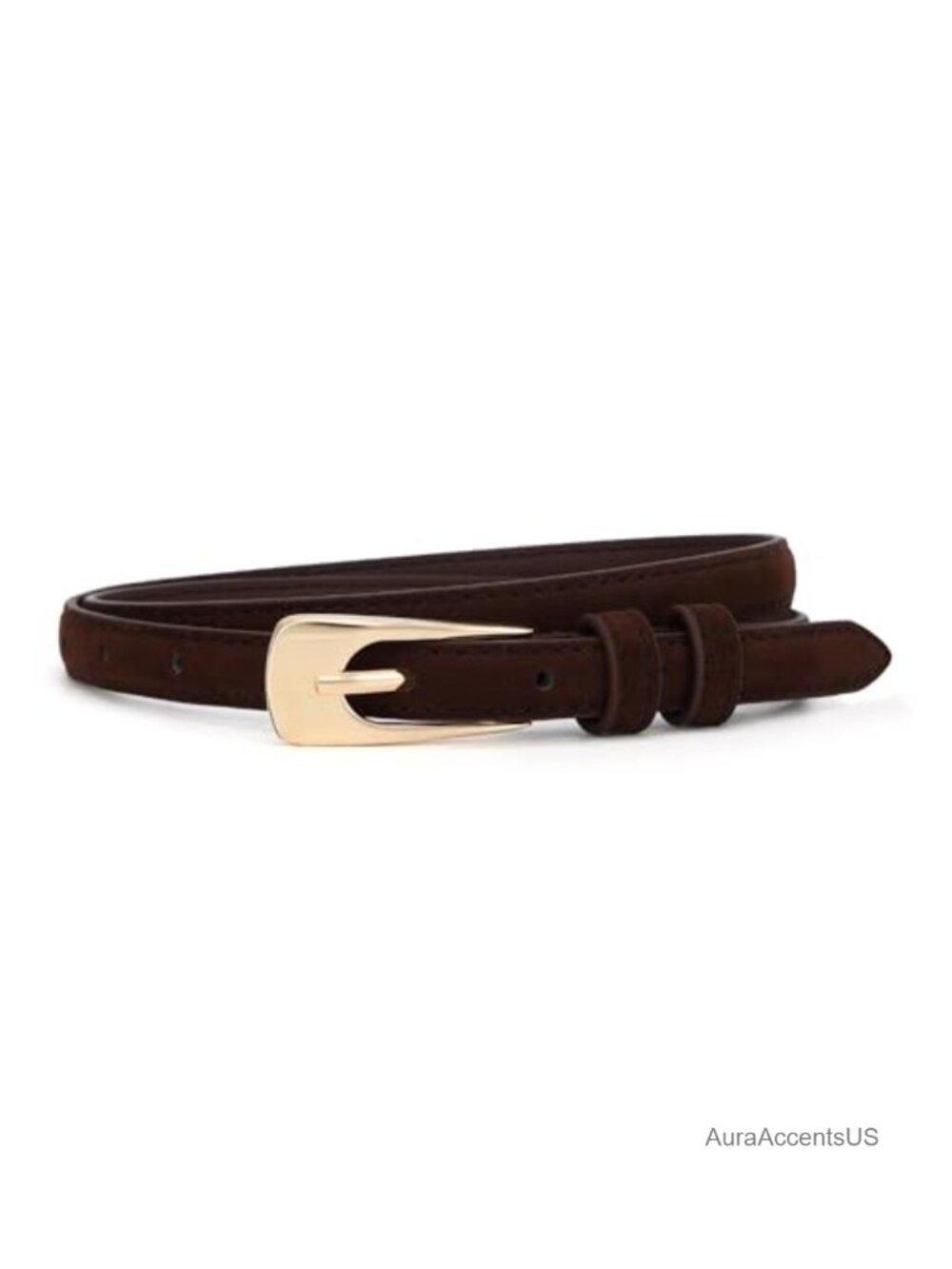 Skinny Belt for Jeans Dress Suede Faux Leather Gold Buckle